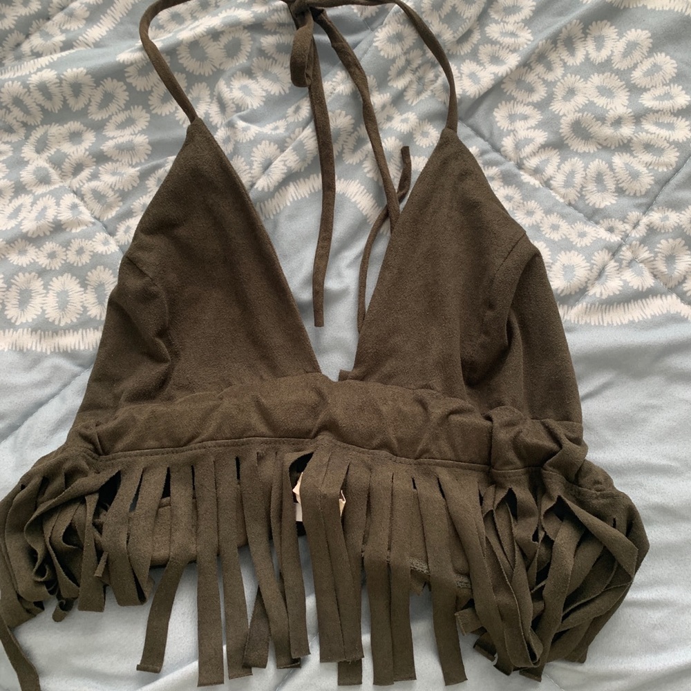 Halter fringe crop top